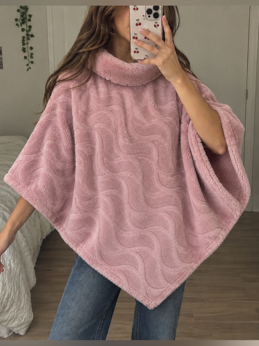 Cherie Bliss Pink Plush Faux Fur Poncho Cape Y2K Coquette Fairy